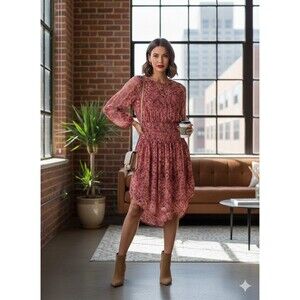 Free People Open Waters Floral Dress S Lace Sleeves Boho Indie Midi Festival